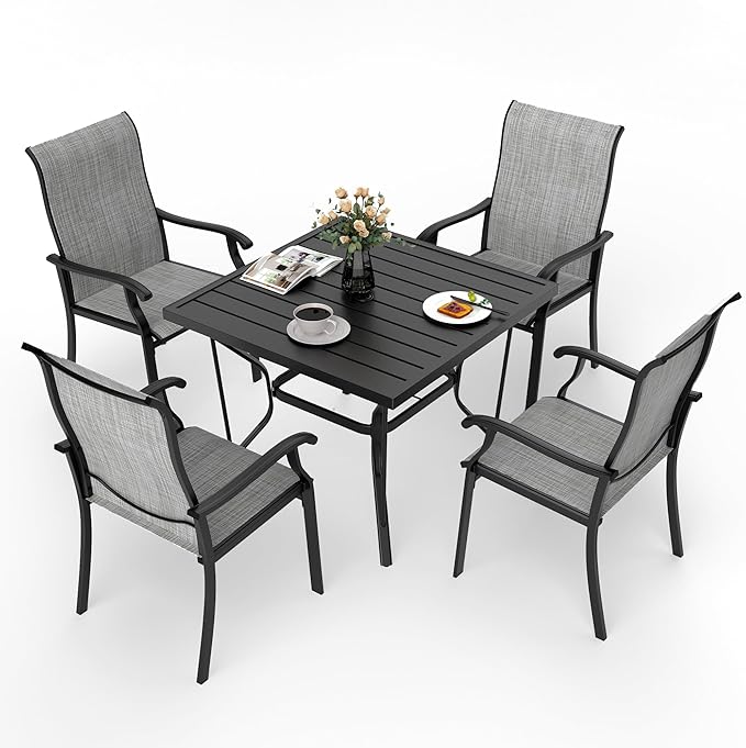 Pamapic 5 Pieces Patio Dining Set, Outdoor Dining Set for Garden Backyard Poolside Deck,Outdoor Table and Chairs Set with 4 Textilene Chairs,Gray