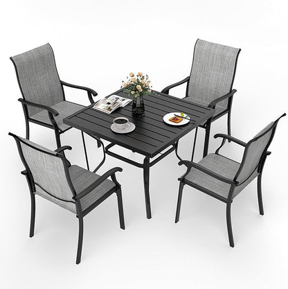 Pamapic 5 Pieces Patio Dining Set, Outdoor Dining Set for Garden Backyard Poolside Deck,Outdoor Table and Chairs Set with 4 Textilene Chairs,Gray