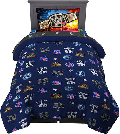 Franco Kids Bedding Super Soft Comforter and Sheet Set, 4 Piece Twin Size, WWE