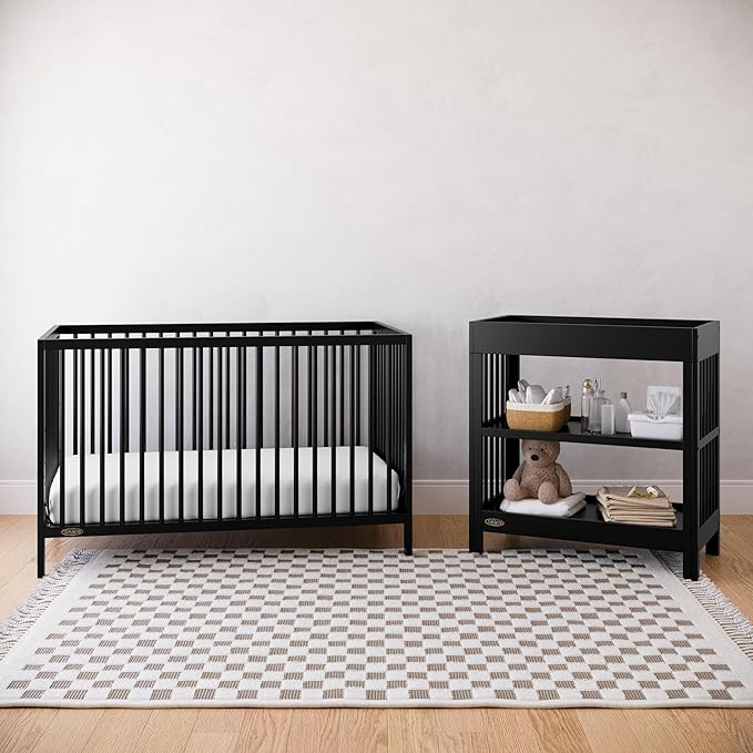 Graco Teddi 5-in-1 Convertible Crib (Black) – GREENGUARD Gold Certified, Converts to Daybed, Toddler & Twin Bed with Headboard and Footboard, Adjustable Mattress Height