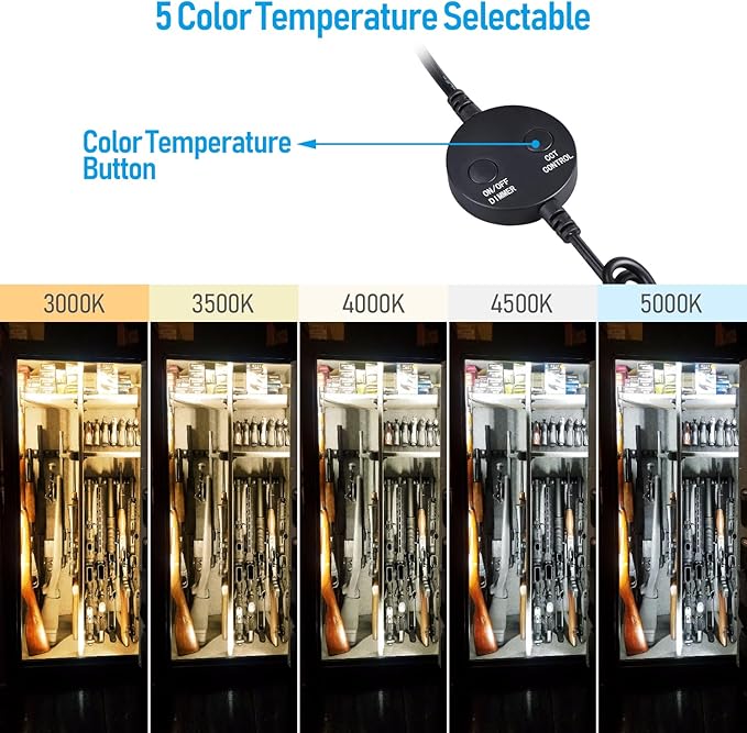 TORCHSTAR LED Safe Lighting Kit 5CCT, Dimmable (6) 12 Inch Linkable Light Bars, 3000K/3500K/4000K/4500K/5000K Selectable, 900LM Safe Light Kit for Under Cabinet Gun Safe Closet, UL Power Adapter