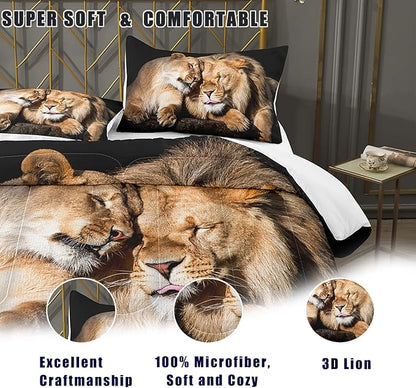 Bodhi Lover Couple Lion Comforter Set Twin Soft Microfiber Lion Bedding Set Twin Size Animal Comforter Set with Pillowcases,1 Comforter+1 Pillow Shams #4004
