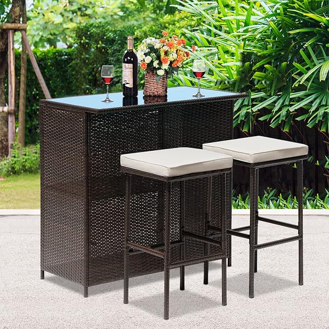 Wicker Patio Furniture 3 Piece Patio Set Chairs Wicker Outdoor Rattan Conversation Sets Bistro Set Coffee Table for Yard or Backyard
