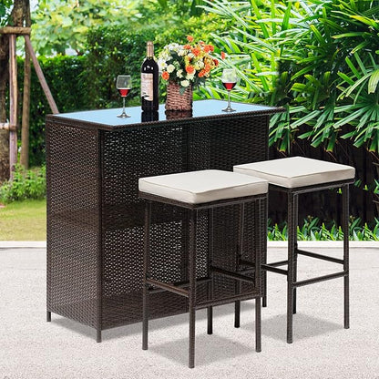 Wicker Patio Furniture 3 Piece Patio Set Chairs Wicker Outdoor Rattan Conversation Sets Bistro Set Coffee Table for Yard or Backyard