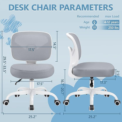 Primy Kids Desk Chair, Pink Study Chair for Boys Girls with Height Adjustable, Swivel Mesh Task Student Chairs for 4-12, Growing Teen Office Chair for Home/School/Office(Gray)