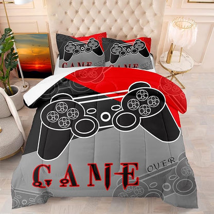 Gaming Bedding Sets for Boys Bedroom Fluffy Video Gamer Comforter Set Twin Size Black Red Game Controller Beddings for Kids Teens 1 Comforter and 1 Pillowcase