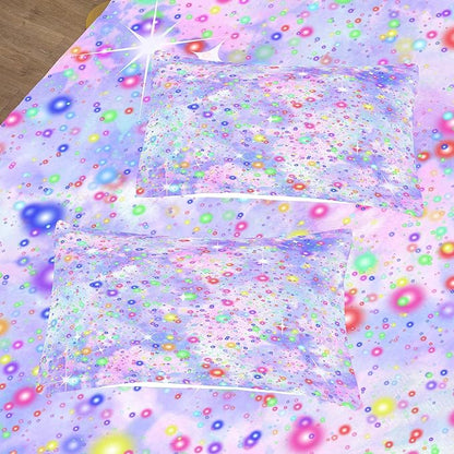 Girls Queen Comforter Set, Purple Blue Tie Dye Comforter, Colorful Glitter Comforter Set, Girls Bedding Sets for Kids Teens (3 Pieces, 1 Comforter + 2 Pillowcases)