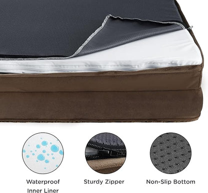 Bedsure Orthopedic Dog Bed for Large Dogs - Calming Dog Sofa Beds Large with Luxurious Plush, Big Pet Couch Bed with Removable Washable Cover, Waterproof Lining and Nonskid Bottom, Brown