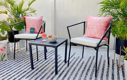 YITAHOME Wicker 3-Piece Outdoor Bistro Set, All-Weather Patio Conversation Set with Stackable Chairs & Table, Outdoor Sectional Furniture Set for Balcony, Backyard, Pool, Porch, Deck - Grayish White
