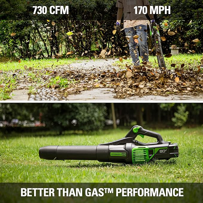 Greenworks 80V (170 MPH / 730 CFM / 75+ Compatible Tools) Cordless Brushless Axial Leaf Blower, Tool Only, 80 Volts
