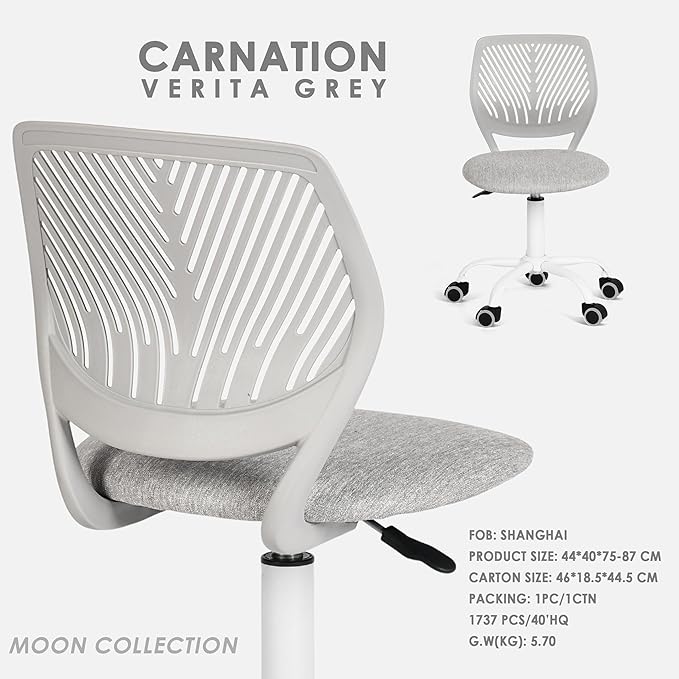 FurnitureR Writing Task Chair for Teens Boys Girls 360 Rolling Wheels Fabric Soft Pad Seat Breathable Backrest, Height Adjustable Liftup 29.5"-34.3", Morandi Grey