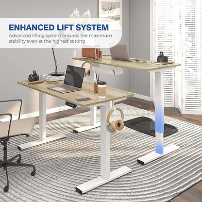 FLEXISPOT Standing Desk Quick Assembly Electric Stand Up Desk Whole-Piece Desktop Ergonomic Memory Controller Height Adjustable Desk(White Frame + 40" Grey Wood Grain Desktop)