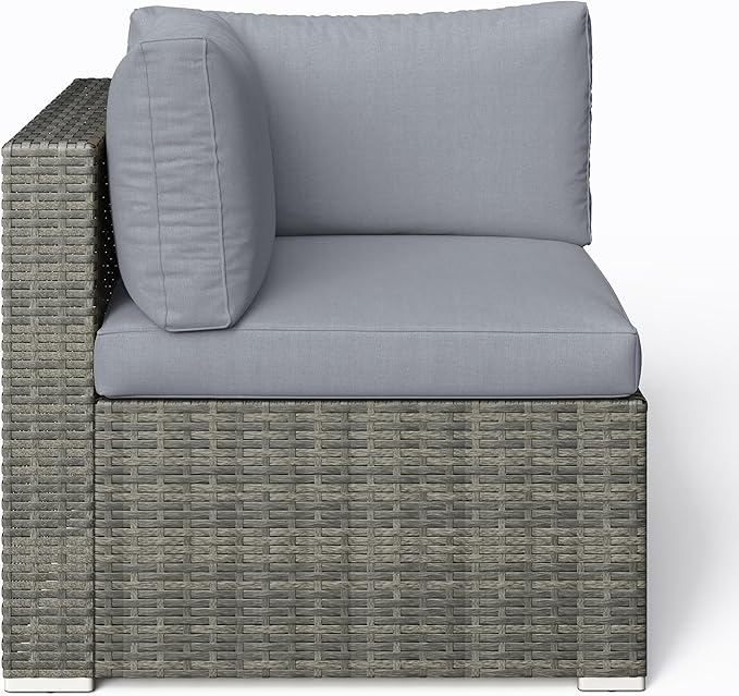 SUNVIVI OUTDOOR 7 Piece Patio Furniture Sets All Weather Gery PE Wicker Couch Sofa with Glass Table, Removable Grey Cushions