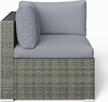 SUNVIVI OUTDOOR 7 Piece Patio Furniture Sets All Weather Gery PE Wicker Couch Sofa with Glass Table, Removable Grey Cushions