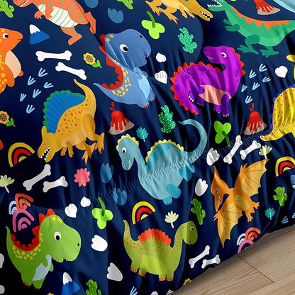 Dinosaur Comforter Set Queen - Cartoon Dinosaur Bedding Boys Comforter Set Soft Breathable Blue Dinosaur Quilt Kids Queen Size Bedding Set for All Season, 1 Comforter 2 Pillowcase