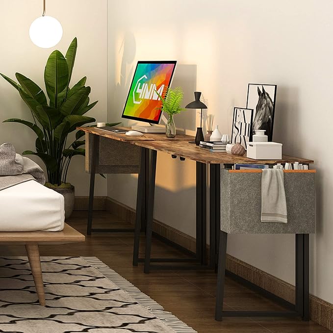 4NM 31.5" Small Desk with Storage Bag, Simple Assembly Folding Computer Desk Home Office Desk Study Writing Table for Small Space Offices - Rustic Brown and Black