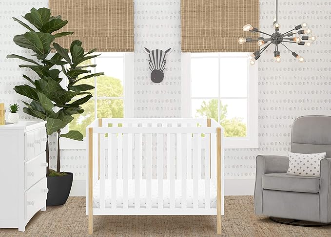 Delta Children Gio Mini Crib with 2.75" Mattress Included, Bianca White/Natural