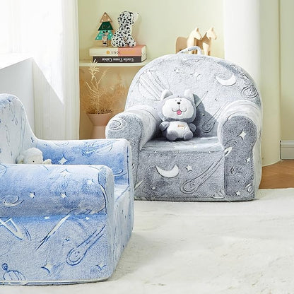 Toddler Chair Kids Plush Chair Sherpa Kids Chairs, Toddler Couch Bean Bag Chairs for Kids Gaming Chair for Kids Glow in The Dark,Starry Sky Grey