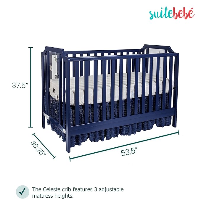 Suite Bebe Celeste 3 in 1 Convertible Island Crib Wood and Acrylic, Navy Blue