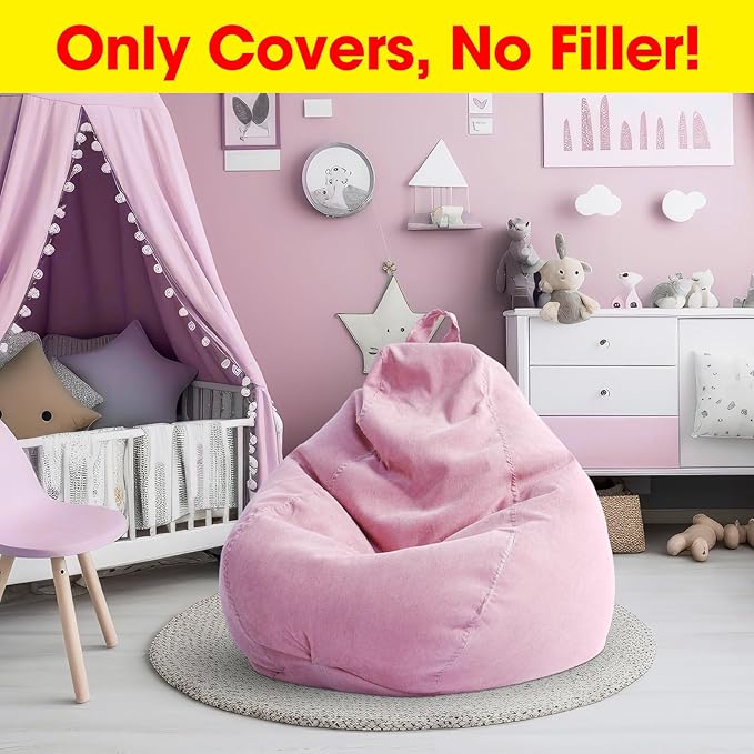 2 Pcs Bean Bag Cover Stuffed Animal Storage Bean Bag Chair Cover Soft Corduroy Stuffed Animal Bean Bag Storage for Kids Adults Indoor Bedroom Organizing Plush Toys(Pink, 100L)