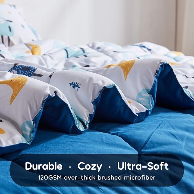 SLEEP ZONE Kids Bedding Comforter Set Full/Queen Size - Super Cute & Soft Kids Bedding 7 Pieces Set with Comforter, Sheet, Pillowcase & Sham (Blue Sheep)