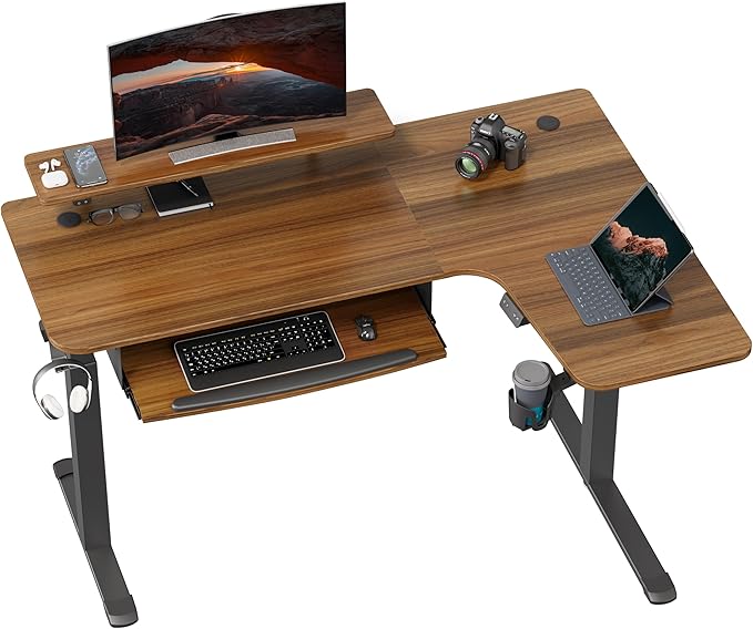 EUREKA ERGONOMIC Standing Desk Electric Adjustable Height (61"x43") Computer Desk with Keyboard Tray Sit Stand Desk L Shaped Desk for Work/Home Office,Dual Motor,Memory Presets,2 USB/RGB,Walnut/Right