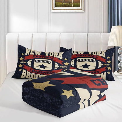 Datura home Football Comforter Sets for Boys Kids,Red Blue Theme Beige Football Championship,Duvet 3Pcs in Quilt Sets with 1 Comforter and 2 Pillowcases All Season(Red Full)
