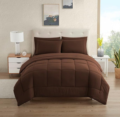 Dorm Room Essentials College Bedding Comforter Set 5 Piece Twin Size Bed in a Bag for College Students Boys and Girls, Twin, Chocolate Brown