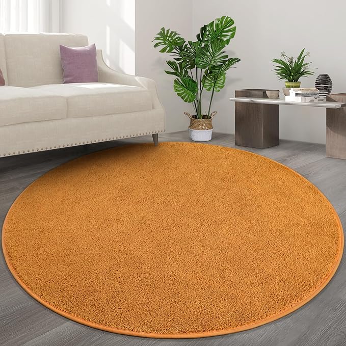 Round Area Rugs for Bedroom Living Room, 4x4 Orange Super Soft Comfy Thickened Memory-Foam Indoor Circle Carpets, Modern Aesthetic Minimalist Carpet for Boys Girls Adults Nursery Home Décor