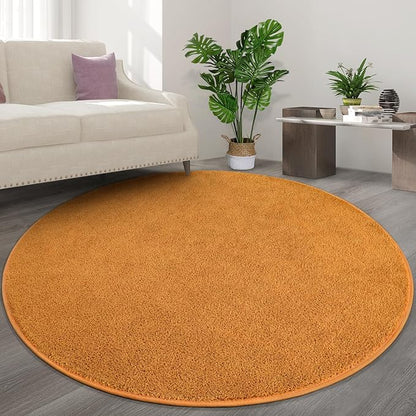 Round Area Rugs for Bedroom Living Room, 4x4 Orange Super Soft Comfy Thickened Memory-Foam Indoor Circle Carpets, Modern Aesthetic Minimalist Carpet for Boys Girls Adults Nursery Home Décor