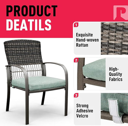 Pamapic 7 Piece Outdoor Dining Set, Rattan Outdoor Patio Furniture Set for Backyard with Iron Outdoor Dining Table, 4 Swivel Deck Chairs, 2 Wicker Chairs and Removable Cushions (Green)
