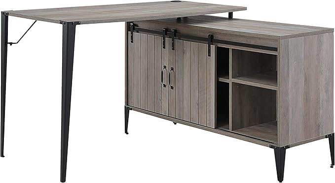 NicBex Laik-DW-00069-DX Desks, 48" W x 48" D x 31" H, Gray Oak+Black