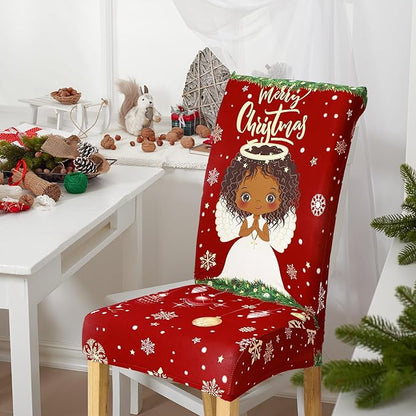 Ganeen 6 Pcs Christmas Chair Covers Merry Christmas Chair Back Cover Stretch Christmas Seat Cover Washable Xmas Dining Chair Protector Slipcover for Dining Room Kitchen Holiday Party (African Style)