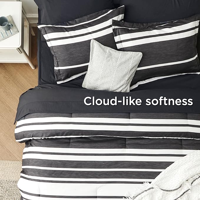 Bedsure Twin XL Comforter Set for College Boys, Black White Striped Bedding Comforter Sets All Season Bed Set with 1 Pillow Sham, Flat Sheet, Fitted Sheet and 1 Pillowcase