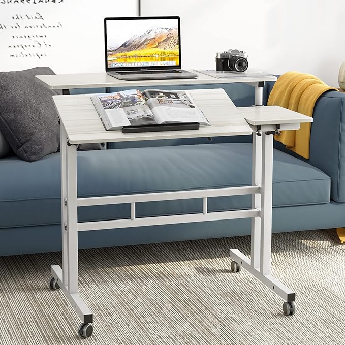 SDHYL 31.5 inches Movable Laptop Desk with Mouse Board Adjustable Height and Angle Anti-Slip Workstation Home Office Desk with Tablet Slot Portable Student Desk, White Maple, S7-ZS-101-2MP-US