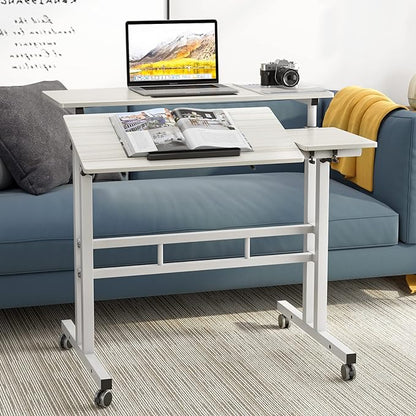 SDHYL 31.5 inches Movable Laptop Desk with Mouse Board Adjustable Height and Angle Anti-Slip Workstation Home Office Desk with Tablet Slot Portable Student Desk, White Maple, S7-ZS-101-2MP-US