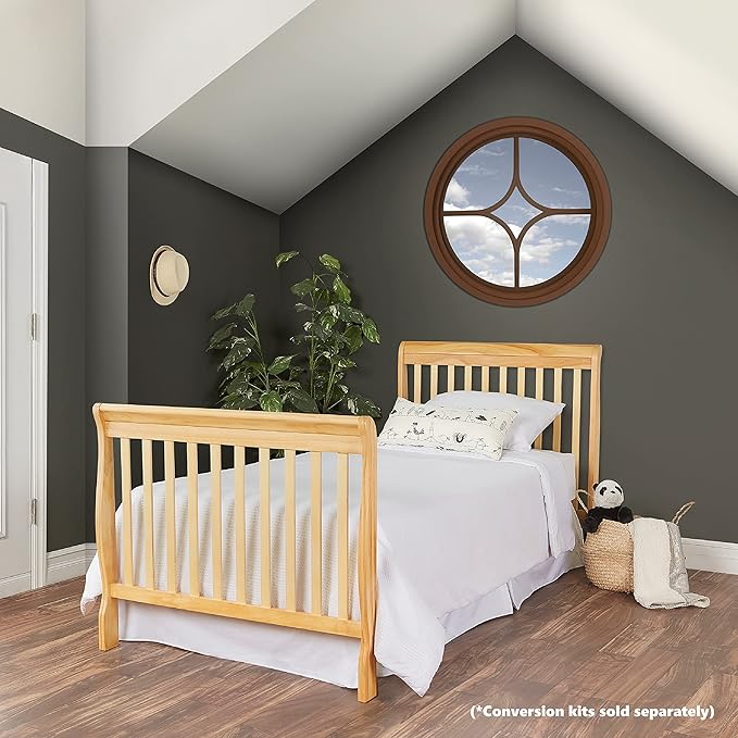 Aden 4-in-1 Convertible Mini Crib In Natural, Greenguard Gold Certified, Non-Toxic Finish, New Zealand Pinewood, With 3 Mattress Height Settings