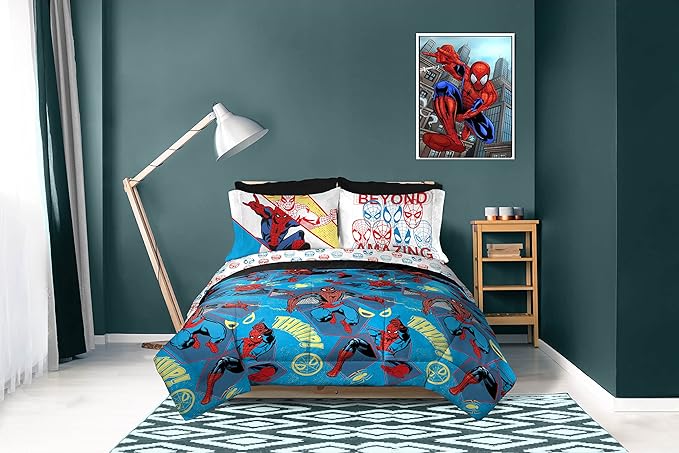 Marvel Spiderman Beyond Amazing 7 Piece Queen Size Bed Set - Includes Comforter & Sheet Set Bedding - Super Soft Fade Resistant Microfiber (Official Product)