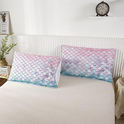 RYNGHIPY 3Pcs Colorful Mermaid Scale Print Comforter Bedding Set Full Size, Soft Microfiber Coverlet Set/Bedspread/Quilt Set with Colorful Scale Design (Mermaid,Full)