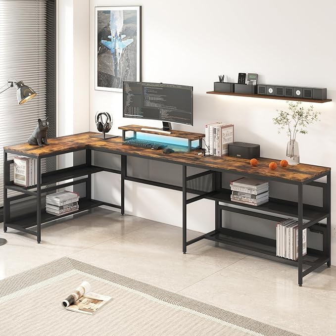 NicBex Laik-DW-00008-DX Desks, 82" W x 43" D x 35" H, Brown