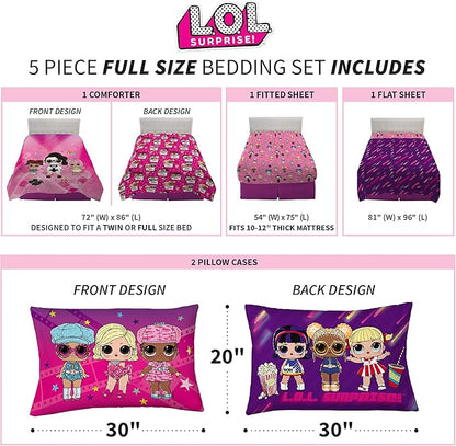 Franco Kids Bedding Super Soft Comforter and Sheet Set, 5 Piece Full Size, LOL Surprise