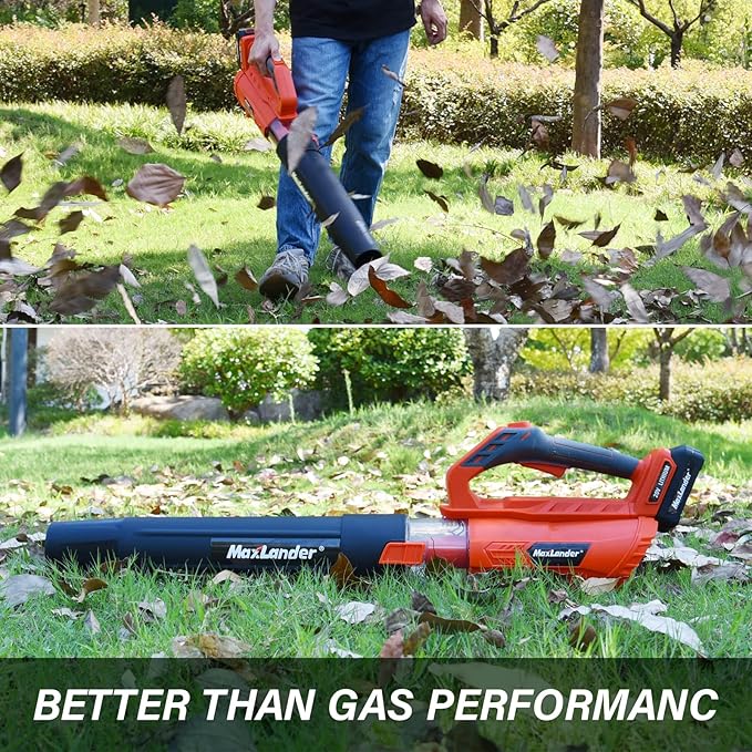 MAXLANDER Leaf Blower Cordless - 20V Electric Cordless Leaf Blower with 2 Batteries and Charger, 2.0Ah Battery Powered Leaf Blowers with 2 Speed Mode for Lawn Care, Blowing Leaves