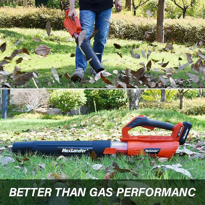 MAXLANDER Leaf Blower Cordless - 20V Electric Cordless Leaf Blower with 2 Batteries and Charger, 2.0Ah Battery Powered Leaf Blowers with 2 Speed Mode for Lawn Care, Blowing Leaves