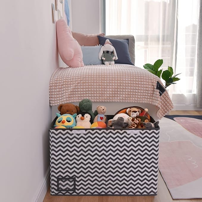 GRANNY SAYS Toy Chest with Lids, Foldable Stuffed Animal Storage with Handles, Toy Storage Organizer for Nursery Room Playroom, Living Room, Large Toy Box for Girls and Boys, Dark Gray V Pattern