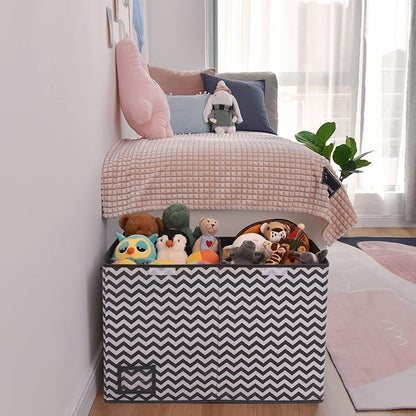 GRANNY SAYS Toy Chest with Lids, Foldable Stuffed Animal Storage with Handles, Toy Storage Organizer for Nursery Room Playroom, Living Room, Large Toy Box for Girls and Boys, Dark Gray V Pattern