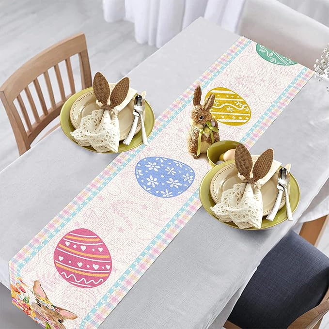Easter Table Runner 72 Inch Easter Bunny Eggs Table Runner Buffalo Plaid Check Decor for Kitchen Dining Table Home Party Decorations