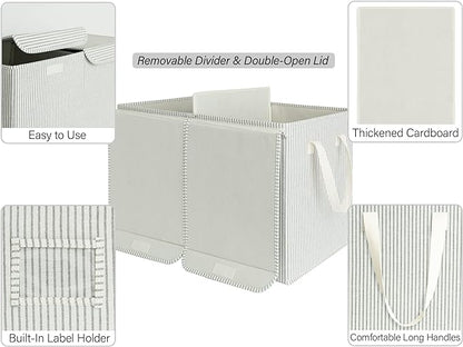 StorageWorks Toy Storage Organizer with Flip-Top Lids, Large Toy Chest for Living Room, Nursery Room, Playroom, Large Toy Bins for Toddlers, Gray and White Stripes, 24 ¾"L x 13" W x 16" H