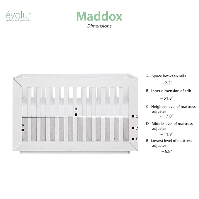 Dream On Me Evolur Maddox Modern Crib, Weathered White