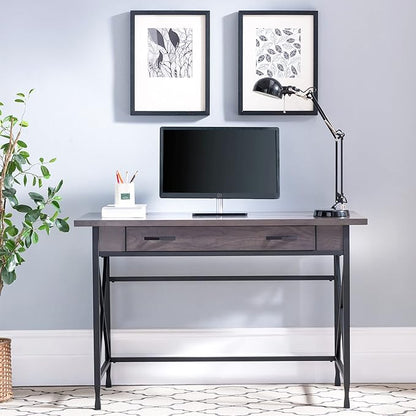 Leick Home 23400 Chisel & Forge Writing Computer Desk with Drop Front Keyboard Drawer, Smoke Gray and Matte Black