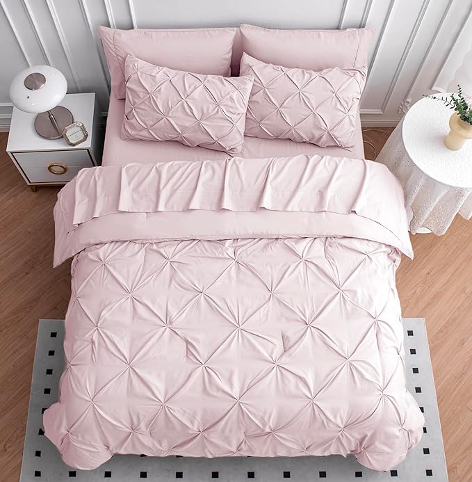 Lane Linen California King Comforter Set, 7 Piece Cal King Bed in a Bag, Pintuck Cal King Bedding Set, Soft Cali King Bed Set, Cal King Bed Comforter Sets with Sheets, Pillowcases & Shams - Sepia Rose